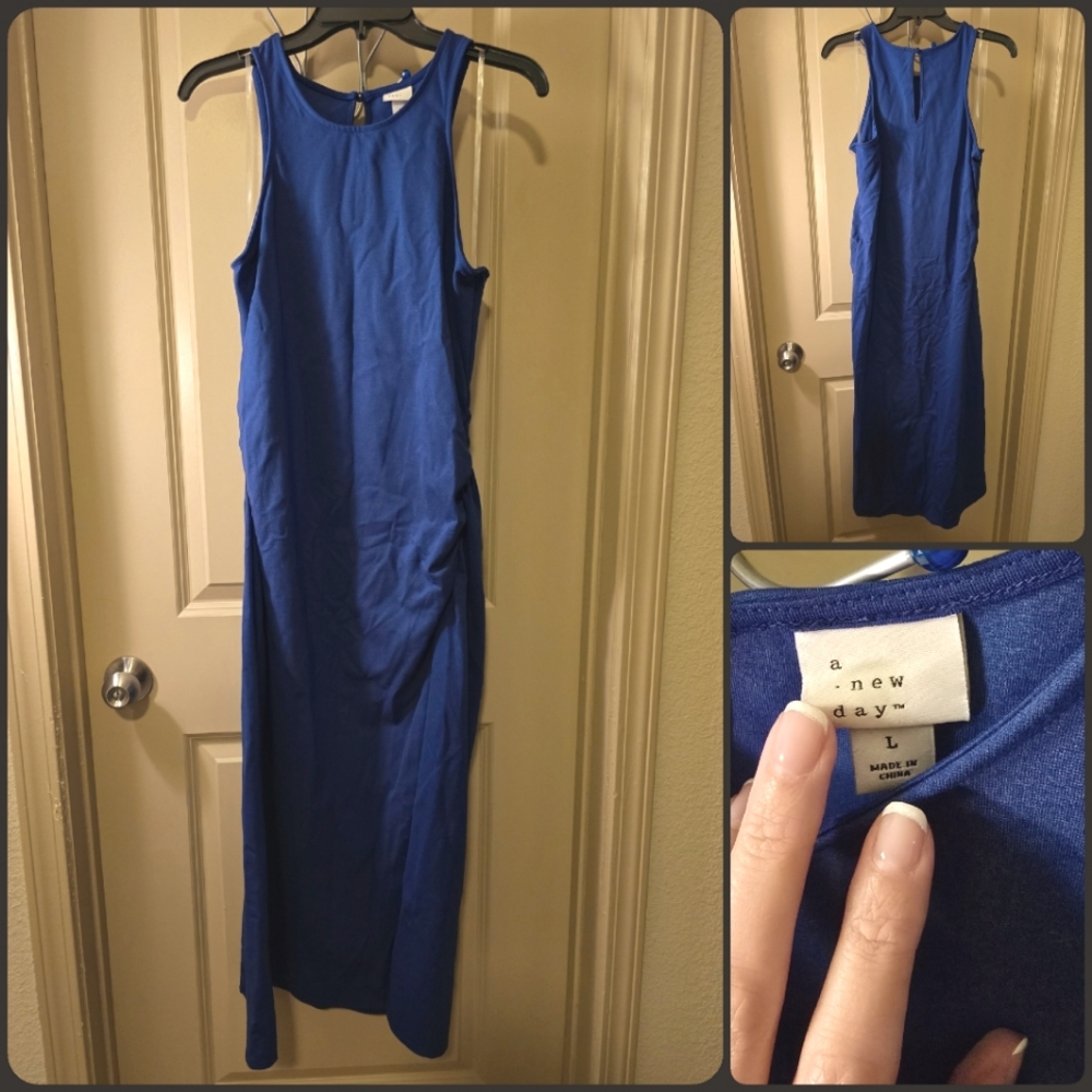 Blue Dress w/Rusching & Slit